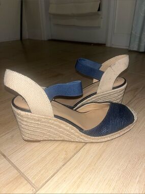 Ralph Lauren Navy and Natural Espadrille Wedge Sandals